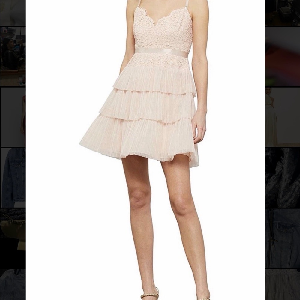 BCBGMaxAzria Blush Lace Tiered Mini Dress